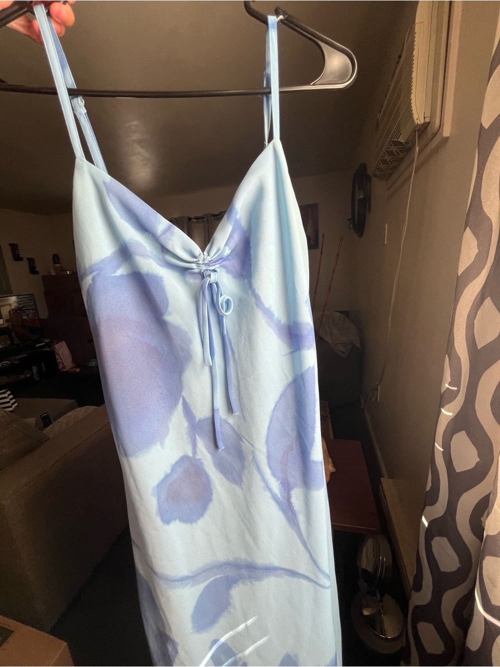 Light Blue Floral Tie-Front Mini Slip Dress